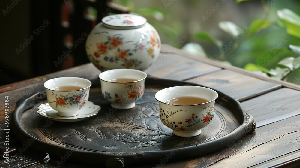Fototapeta premium Chinese tea set wallpaper
