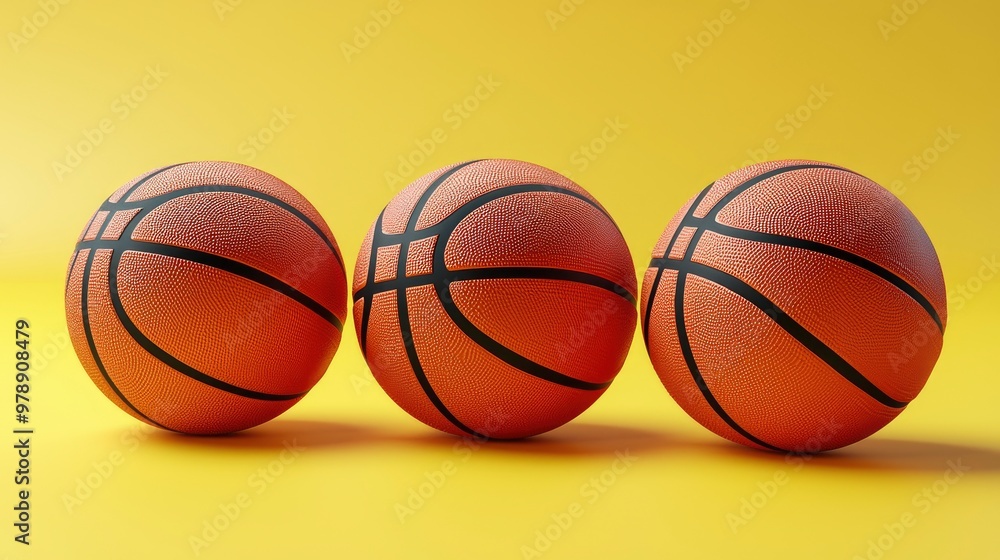 Three Basketballs on Yellow Background Three Basketballs on Yellow Background
