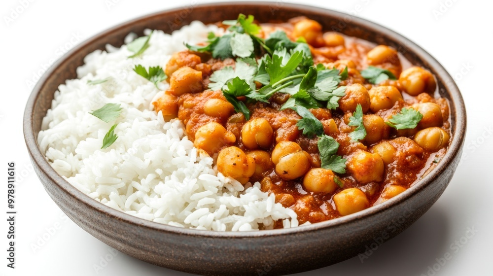 A bowl of chickpea curry with soft chickpea A bowl of chickpea curry with soft chickpea