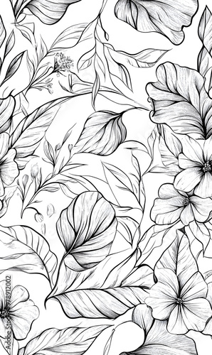 Wallpaper Mural floral and leaf seamless patterns in doodle-style tile designs with graphic format. Torontodigital.ca