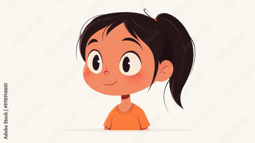 Colorful cartoon girl with pigtail in a playful D style against a clean backdrop, perfect for kids designs. Colorful cartoon girl with pigtail in a playful D style against a clean backdrop, perfect for kids designs.