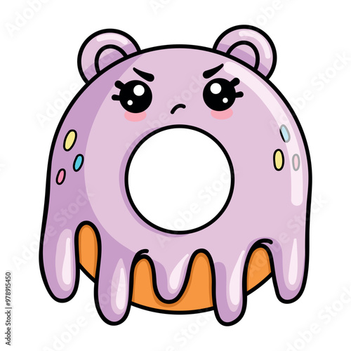 
Funny cute donut in kawaii style. Dessert vector isolated illustration