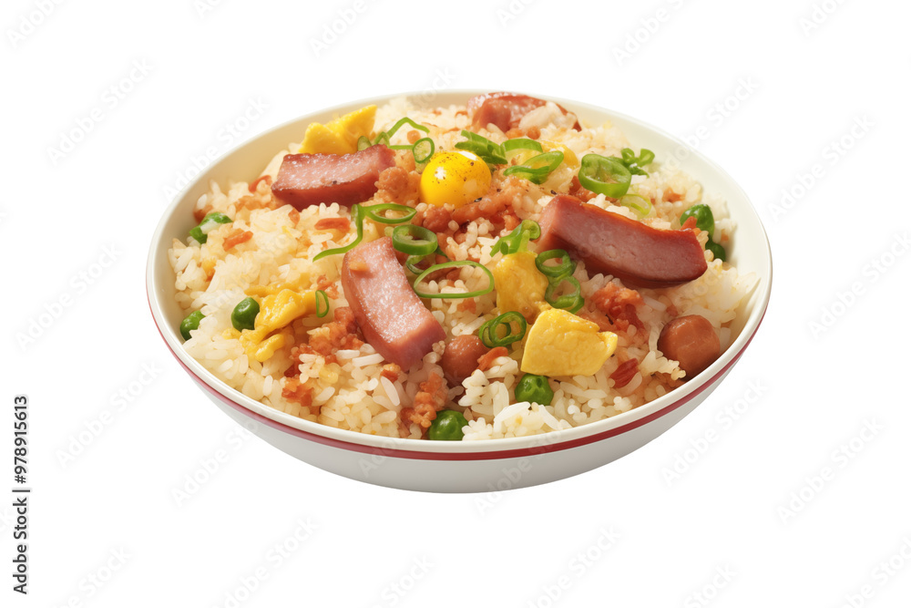 Fried rice on transparent background. Fried rice  themes. Asian cuisine themes. Asian restaurant. Paella cooking. PNG cut out. Image for graphic designer. Image for flyers.