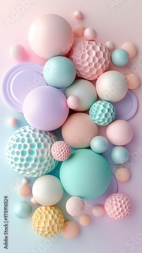 Round objects in varying colors stand out against a gradient background of light pink and purple, abstract art, vertical orientation, ideal for smartphone wallpaper.