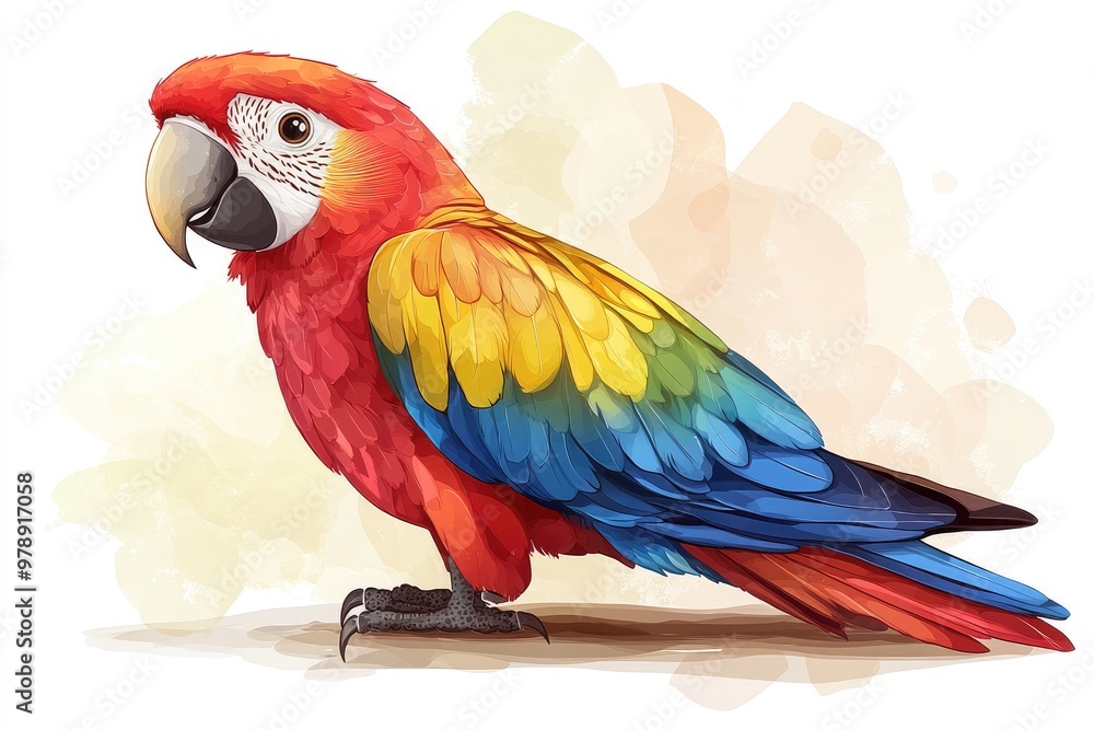 Fototapeta premium Colorful scarlet macaw parrot standing on a branch