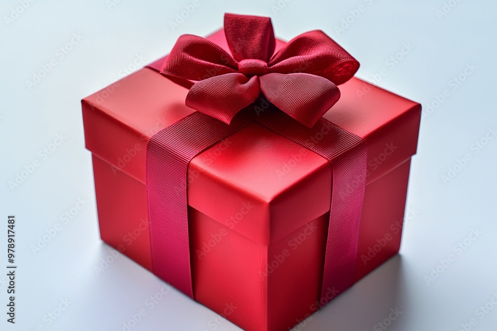 Red gift box, luxurious bow, white setting. Red gift box, luxurious bow, white setting.