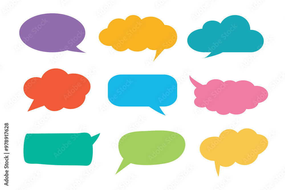 Colorful speech bubble icon set to communication geometric graphic element. Colorful speech bubble icon set to communication geometric graphic element.