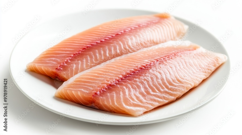 fresh fish fillet with clear shiny skin on white background fresh fish fillet with clear shiny skin on white background