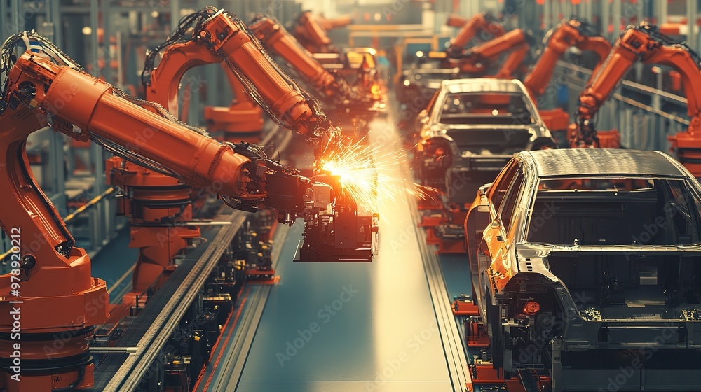 An assembly line in full swing, with automation technology enhancing production efficiency An assembly line in full swing, with automation technology enhancing production efficiency