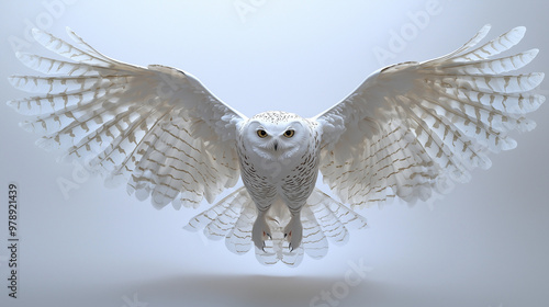 A white owl in mid-flight, ...