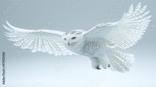 A white owl in mid-flight, ...