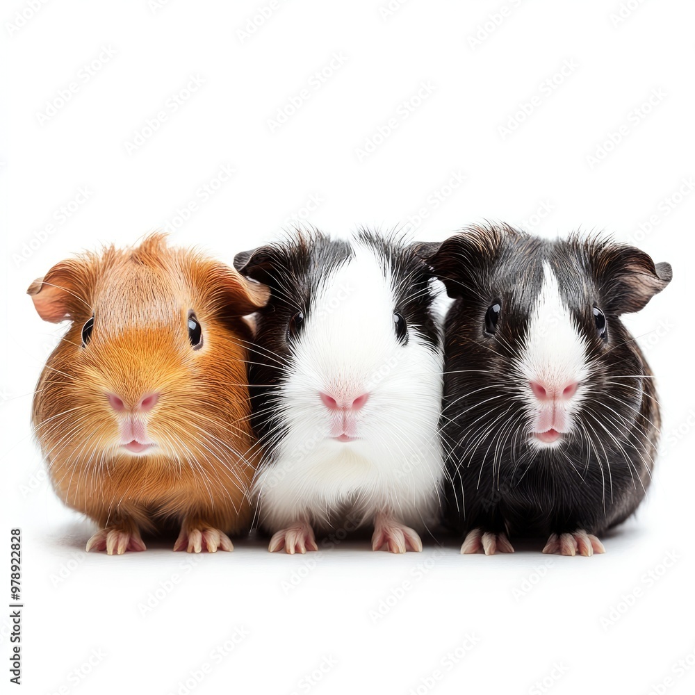 Three guinea pigs posing on a white background Three guinea pigs posing on a white background