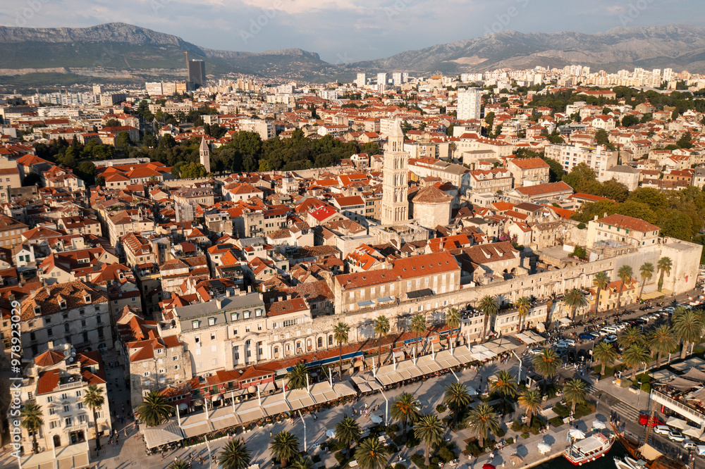 Aerial view of the historic cityscape with rooftops and Diocletian's Palace, Split, Croatia. Aerial view of the historic cityscape with rooftops and Diocletian's Palace, Split, Croatia.