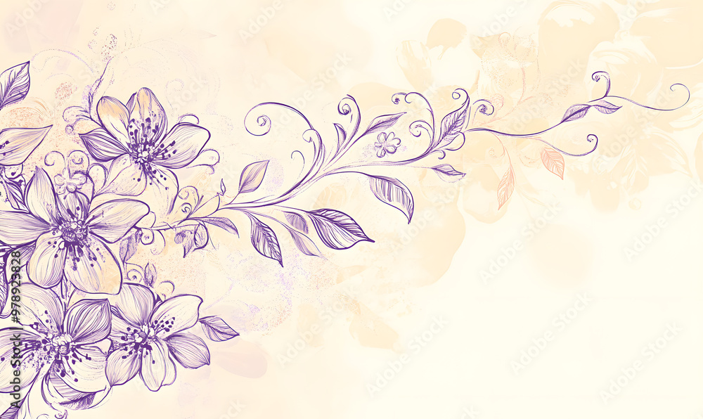 2D illustrator doodle-style floral and leaf graphics on a white background or wallpaper 2D illustrator doodle-style floral and leaf graphics on a white background or wallpaper