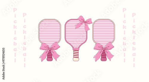 Hand drawn pickleball and pink ribbon clipa art vector, trendy pickleball clip art photo