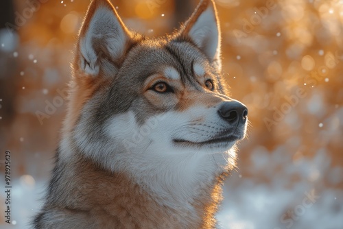 Czechoslovakian wolfdog enjoying winter snowy day photo