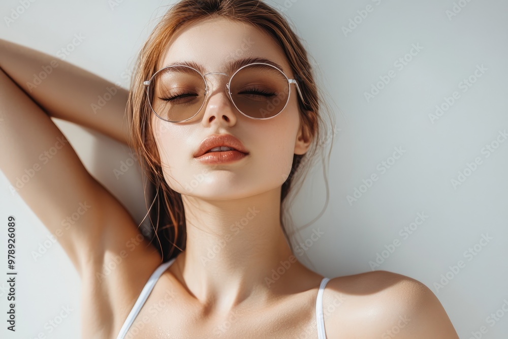 Beautiful young woman with long hair wearing sunglasses is relaxing Beautiful young woman with long hair wearing sunglasses is relaxing