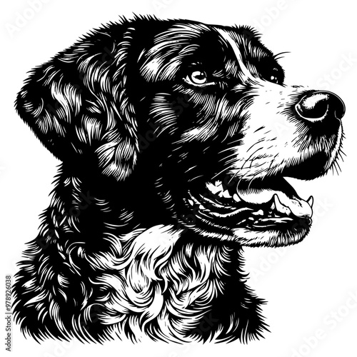 Detailed black and white illustration of a dog face. Vector, generative ai.