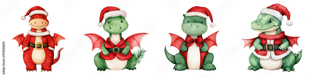 Adorable dragons in festive Santa outfits, bringing holiday cheer with their cute designs and playful expressions. Adorable dragons in festive Santa outfits, bringing holiday cheer with their cute designs and playful expressions.