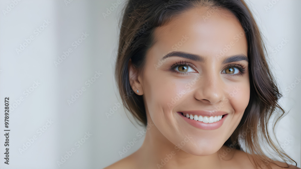Close up portrait of a beautiful young brunette woman smiling at the camera Close up portrait of a beautiful young brunette woman smiling at the camera
