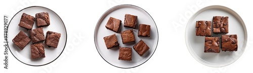 Brownies on white plate on white background top view