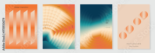 Collection of 70s color gradient poster background vector. Set of retro wall decoration, groovy, trippy, geometric shape. Vintage hippie wall art for interior, decorative, banner, cover, card.