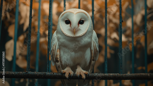 A white owl perched inside ...