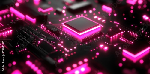 Pink Neon Lights on a Black Circuit Board