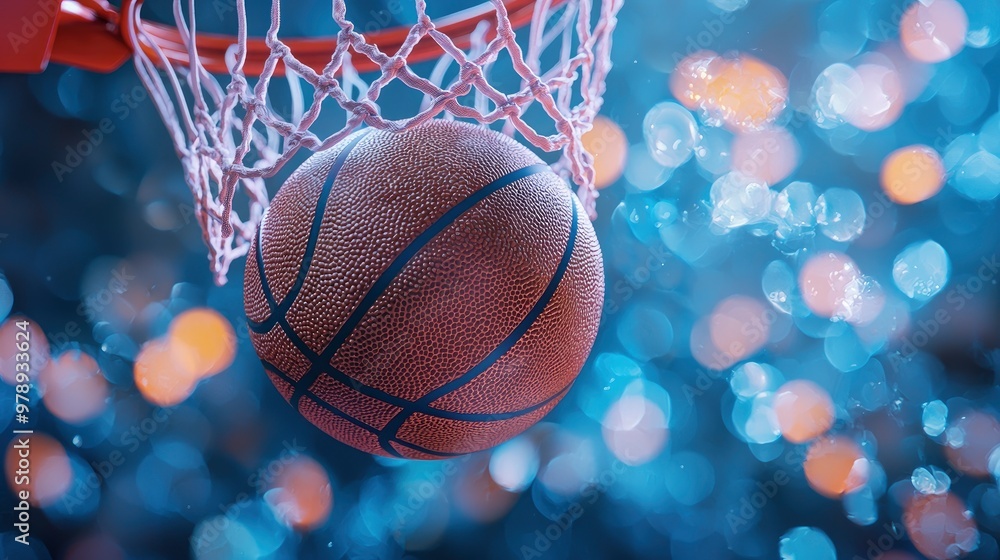 Basketball Swishing Through Net with Bokeh Background