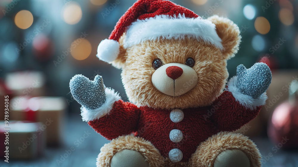 Teddy bear in Santa hat. A Christmas card Teddy bear in Santa hat. A Christmas card