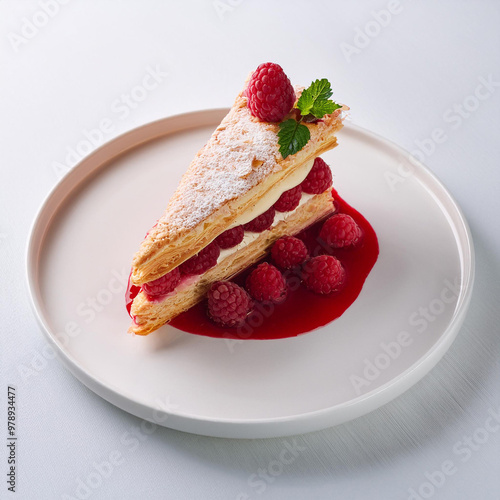 gâteau, mille feuilles dessert, aliment, framboise, bonbon, fruit, fraise, crème, pâtisserie, assiette, baie, rouge, cheesecake, blanc, petit déjeuner, tarte, bon vivant, délicieux, couper, , gateau,  photo