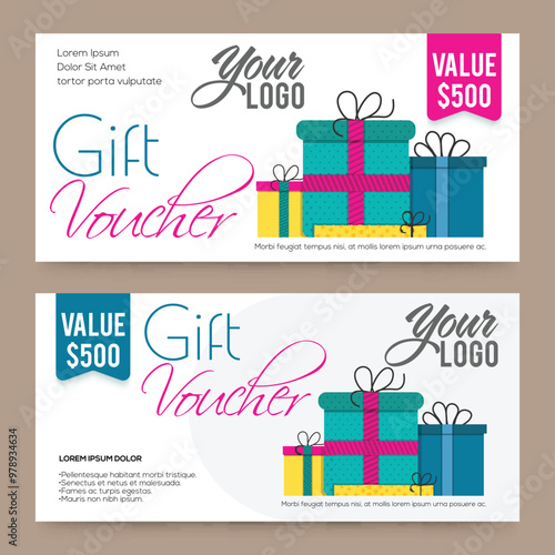Gift Voucher, Card or Coupon template layout.