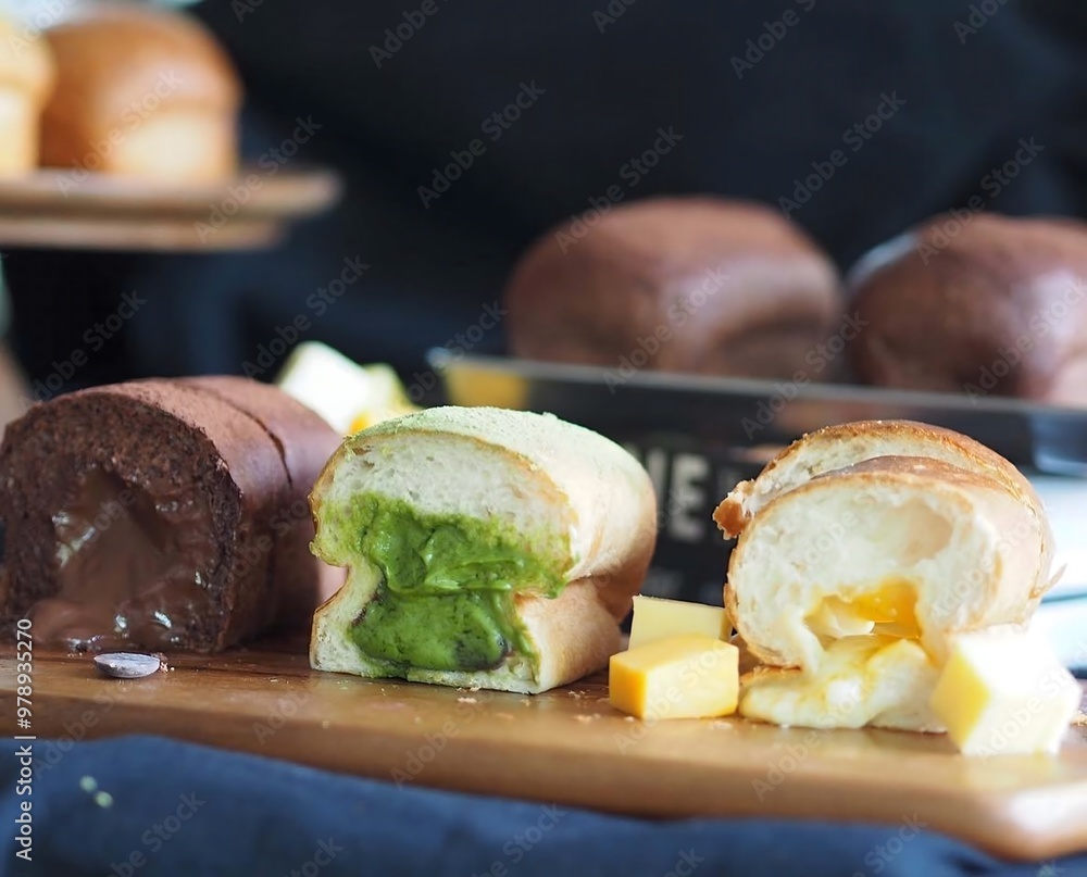 Bakery products on a simple modern beige background Bakery products on a simple modern beige background