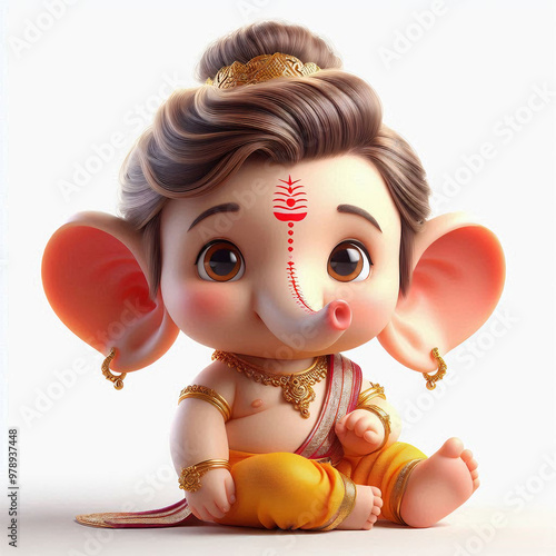 illustration of little Ganesh/Ganpati, Diwali, Deepavali or Dipavali the festival of lights india, 3D