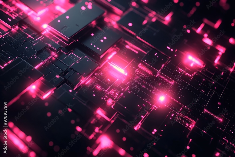 Abstract Futuristic Circuit Board with Pink Neon Lights Abstract Futuristic Circuit Board with Pink Neon Lights