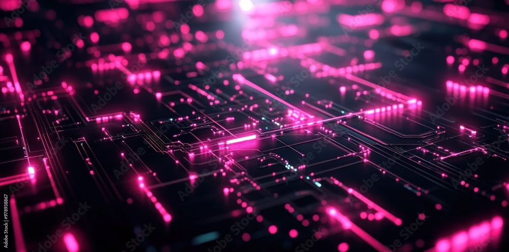 Abstract Circuit Board with Glowing Pink Lines and Points Abstract Circuit Board with Glowing Pink Lines and Points