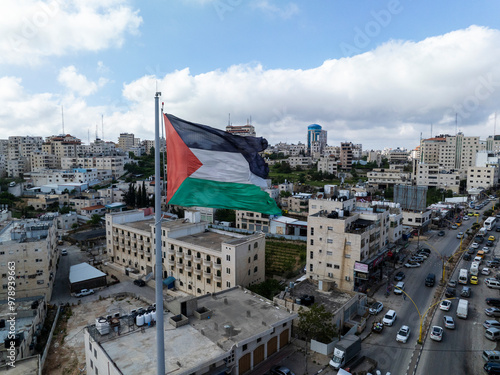 Aerial view of bustling urban landscape with vibrant skyline and modern architecture, Hebron, Palestine. photo