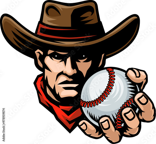 Cowboy man cowboys baseball sports team mascot holding baseball ball