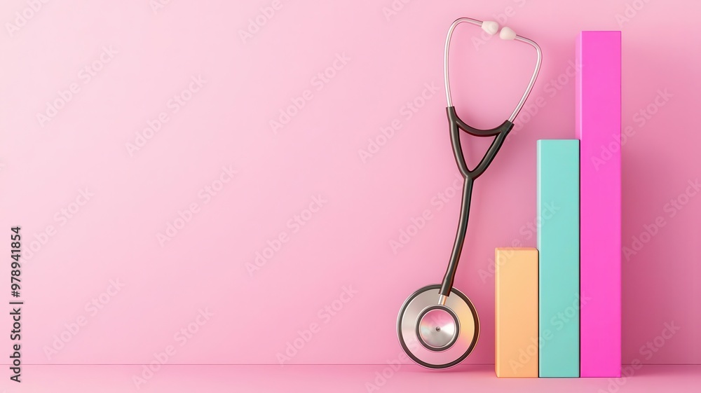 Health savings goal chart, with a stethoscope icon filling with progress bars, 3D illustration Health savings goal chart, with a stethoscope icon filling with progress bars, 3D illustration