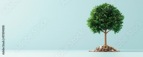 Goaloriented savings meter, shaped like a growing tree with coins at the roots, 3D illustration photo