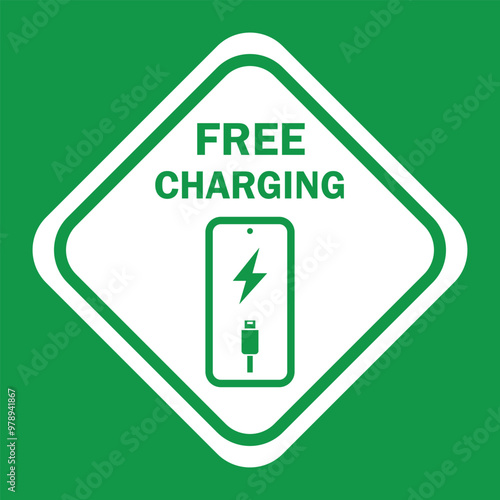 Device Charging Station Sign, Free Charging Phone, Laptop, and Powerbank Here White Background