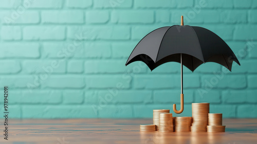 Wallpaper Mural Rainy day fund tracker, with an umbrella icon filling up with coins, 3D illustration Torontodigital.ca