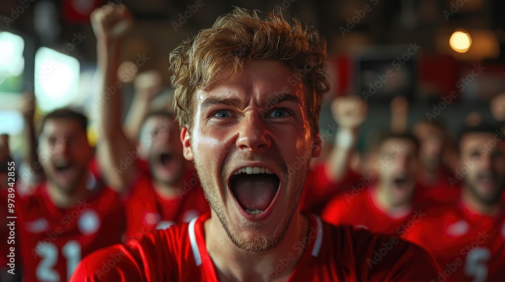Excited Football Fan Cheering for His Team Excited Football Fan Cheering for His Team