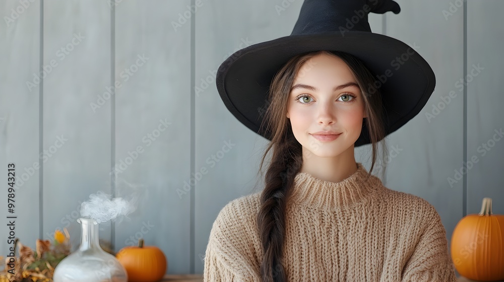 Siamese Witch Cat with Bubbling Potion in Cozy Halloween Scene Siamese Witch Cat with Bubbling Potion in Cozy Halloween Scene