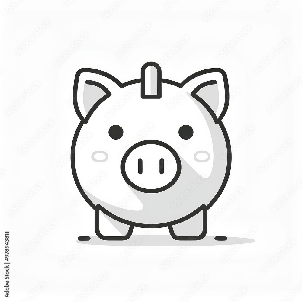 Minimalist Cartoon Piggy Bank Icon with Soft Shadows. Adorable Monochrome Design for Savings and Finance Concepts in Modern Flat Style. Vector Logo Icon Minimalist Cartoon Piggy Bank Icon with Soft Shadows. Adorable Monochrome Design for Savings and Finance Concepts in Modern Flat Style. Vector Logo Icon
