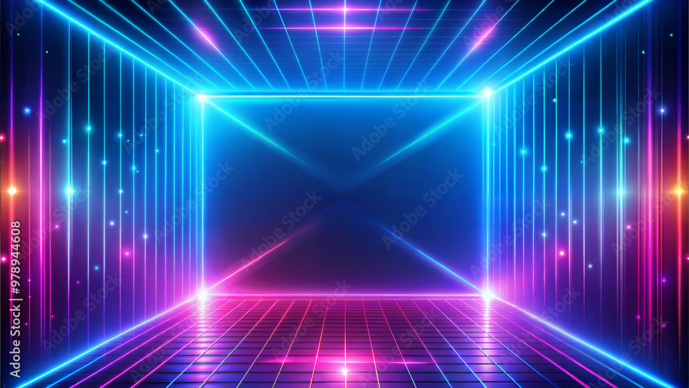 Abstract neon glow background with bright blue, pink, and purple lights in a geometric space Abstract neon glow background with bright blue, pink, and purple lights in a geometric space