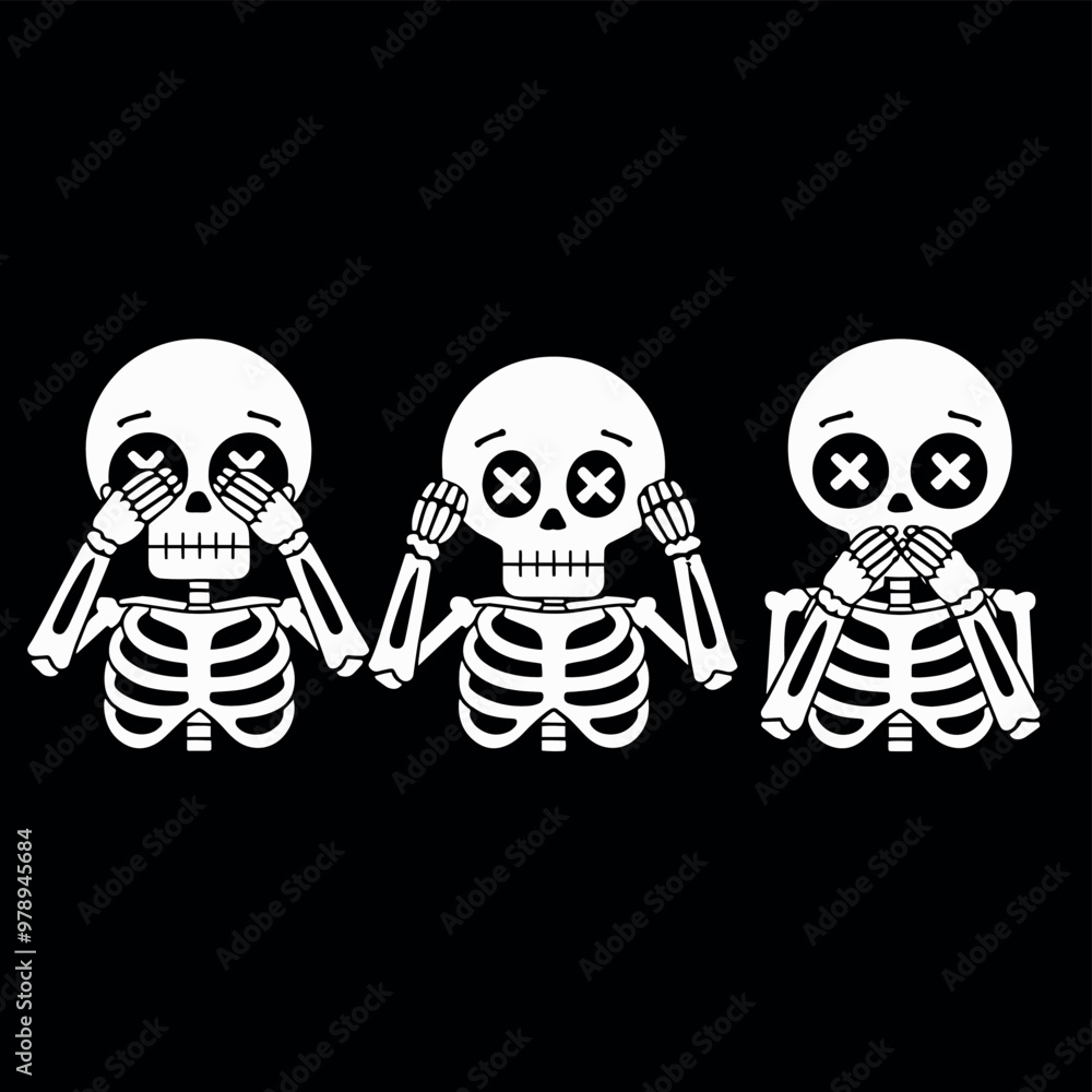 Funny vector illustration template with the three skeletons Funny vector illustration template with the three skeletons