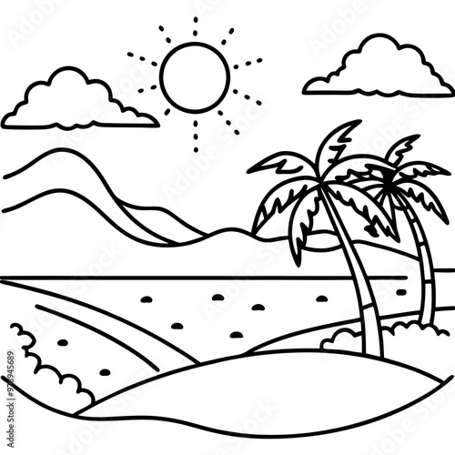 sandy shores outline coloring book page line art drawing