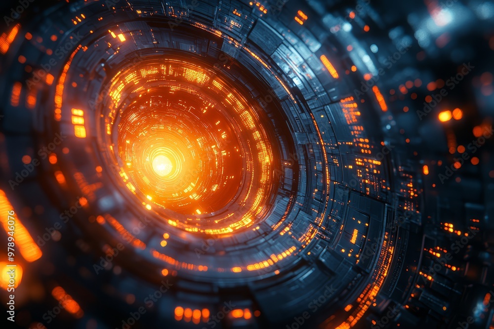 Abstract Futuristic Tunnel with Glowing Orange Lights Abstract Futuristic Tunnel with Glowing Orange Lights