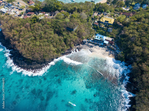 Aerial view of Blue Lagoon Beach, Padang Bai, Karangasem, Bali, Indonesia photo